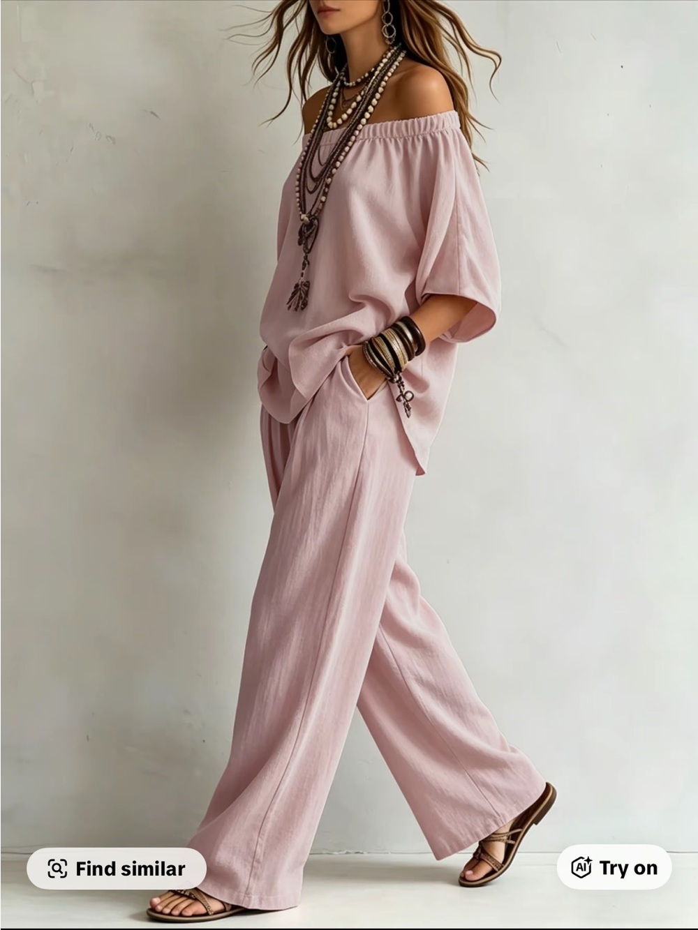 Off/On Shoulder Wide-Leg Jumpsuit in Blush Pink - Picture 3 of 7